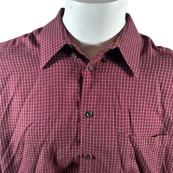 Johnston & Murphy Size XL Maroon Check Tencel Long Sleeve Button Down Shirt - Picture 3 of 10